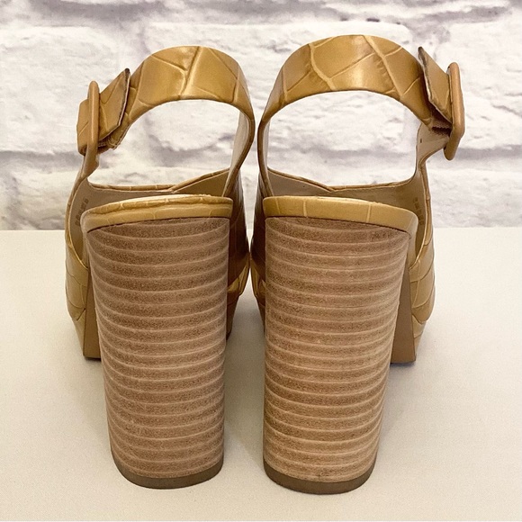 Vince Camuto 9 Javasan Caramel Croc Leather Women’s Sandals Heels Chunky Shoes - Picture 6 of 13